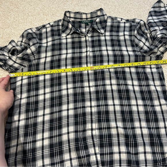 LAUREN RALPH LAUREN LRLPlaid Button Down Shirt Black White Bell Sleeve Large - Picture 11 of 12